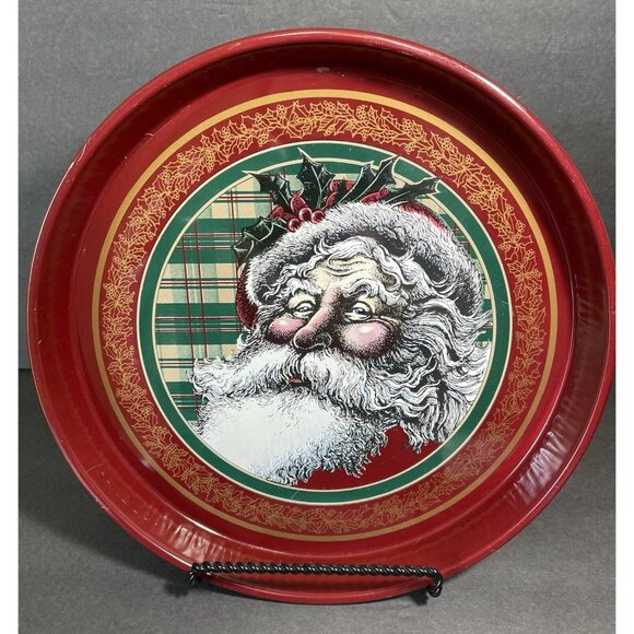 Vintage 12" Nobel Hall Santa Claus Tin Tray Christmas Holiday Old World Design - Picture 1 of 7